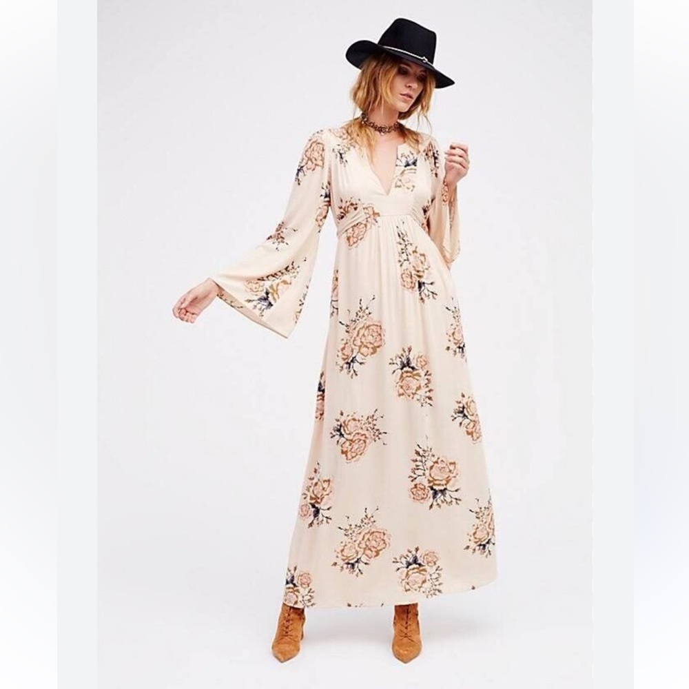 Free People Wild Laurel Maxi Dress, V-Neckline, Tie around the waist, size M